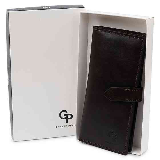 Кожаное мужское глянцевое портмоне GRANDE PELLE 11517 Коричневый Киев