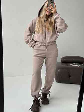 Женский повседневный теплый костюм на молнии с поларом флиса Бежевий, 42/44 Одесса