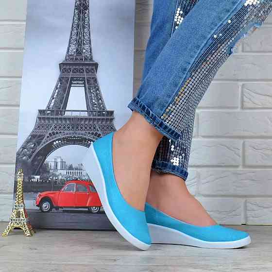 Женские Мокасины Голубые Балетки Туфли на Танкетке Бирюзовые (размеры: 37,38) Днепр