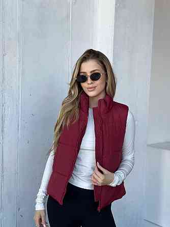 Жіноча тепла жилетка на блискавці плащівка емі на силіконі Бургунді, 42/44 Одеса