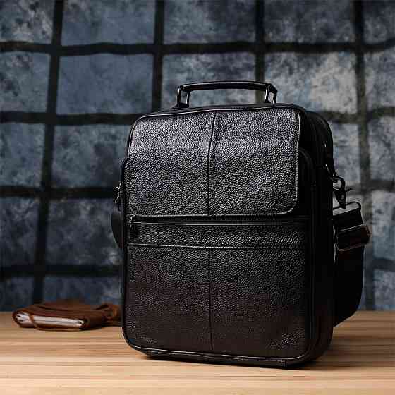 Чоловіча сумка з ручкою для перенесення в руці з натуральної шкіри Vintage 23026 Чорний Київ