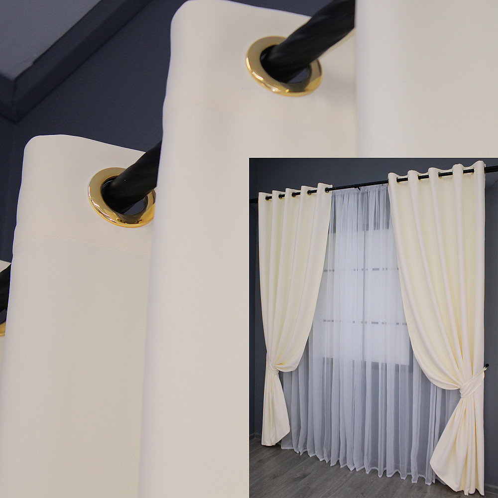 Комплект штор на люверсах VR-Textil Bagema Rvs № 1293ш Кремовый 150х250 см 2 шт (37-0023) Киев - изображение 1