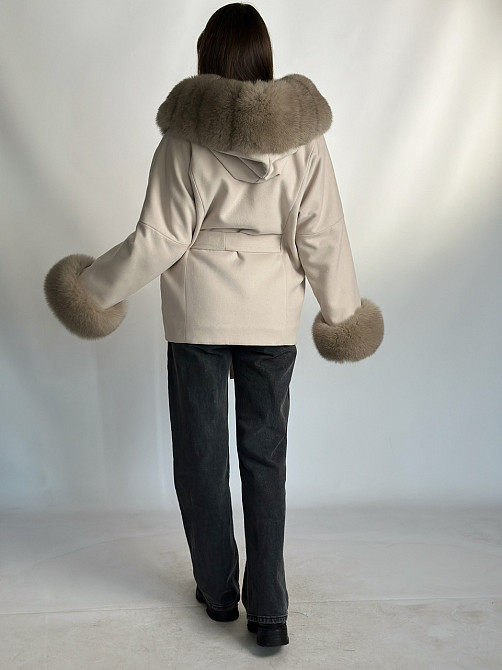 Пончо пальто жіноче з хутром капюшон і манжети Бежевий 54/56 Харків - фото 5