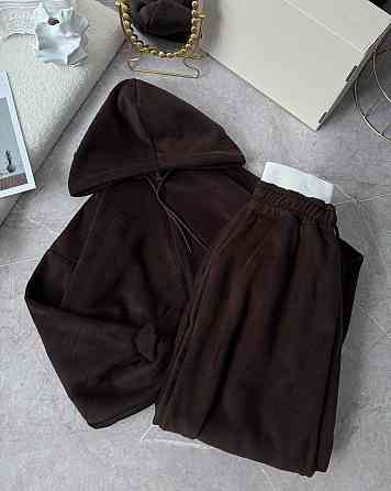 Жіночий теплий прогулянковий костюм - трійка: укорочена кофта, топ та штани у стилі оверсайз двухсторонній фліс + мікродайвінг Одеса