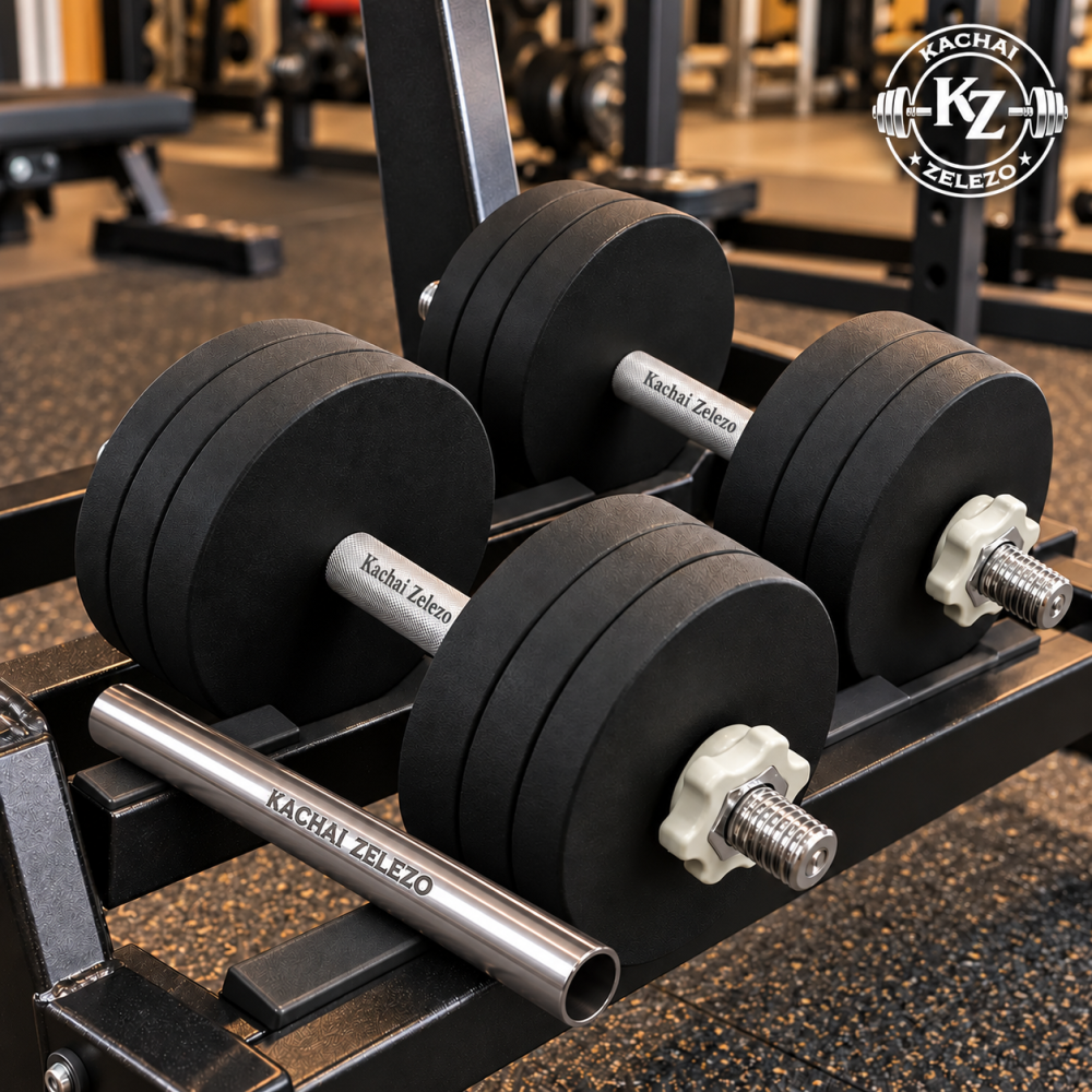 Гантелі набірні 2 по 22 кг з покриттям + Перехідник для штанги Kachai Zelezo Iron Pro Київ - фото 1
