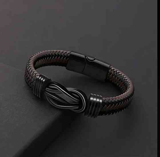 Чоловічий плетений браслет зі штучної шкіри з магнітною застібкою Київ
