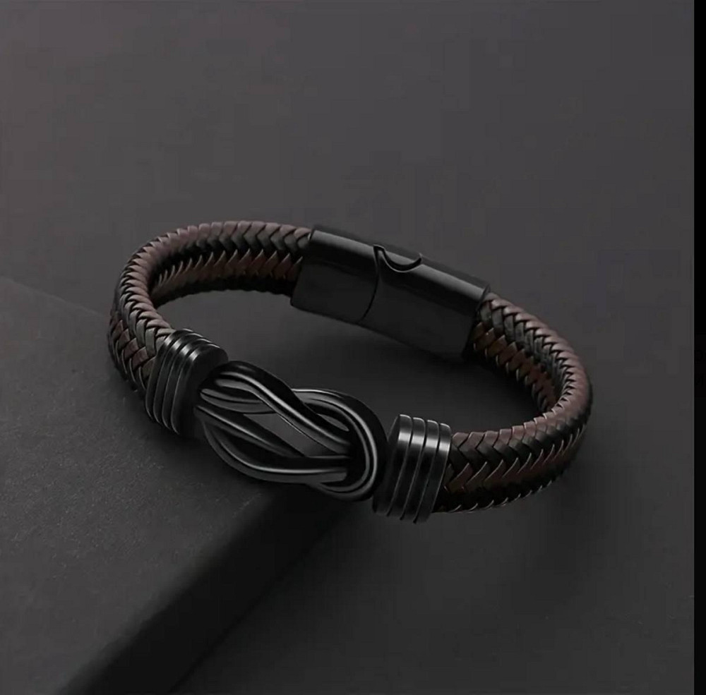 Чоловічий плетений браслет зі штучної шкіри з магнітною застібкою Київ - фото 1