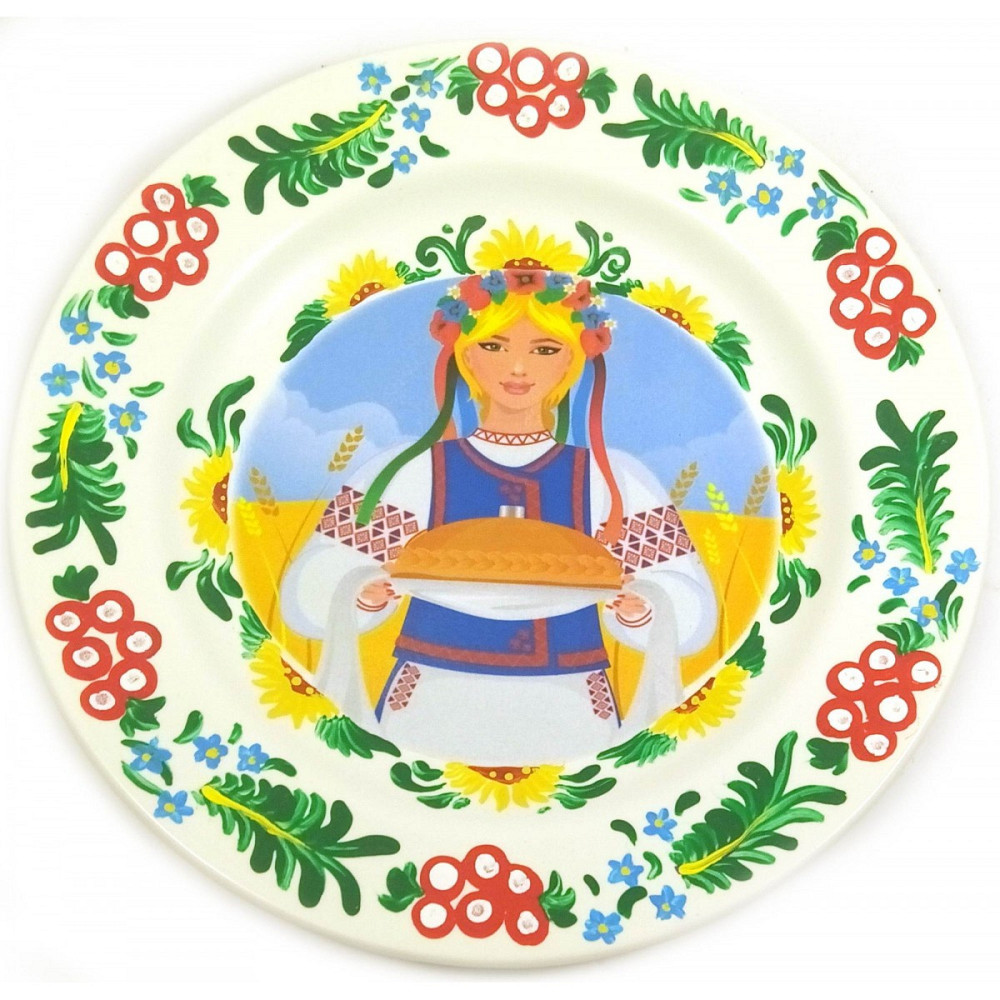 Тарілка сувенірна на стіну Українка з короваєм Київ - фото 1