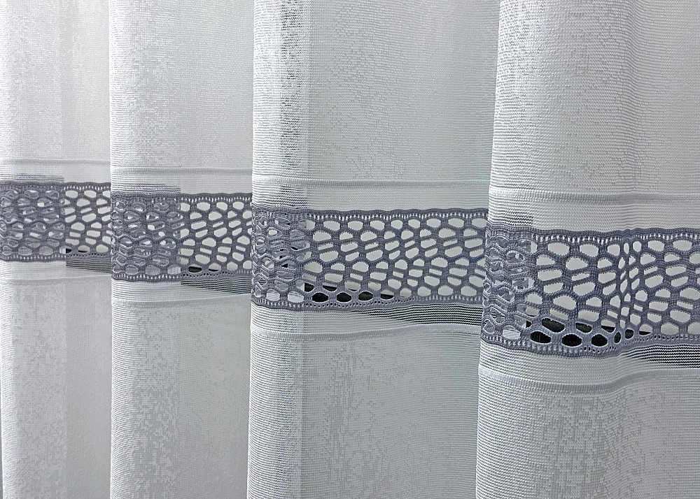 Короткий тюль жакард, висотою 2м, колір білий з сірим 1938т Київ - фото 3