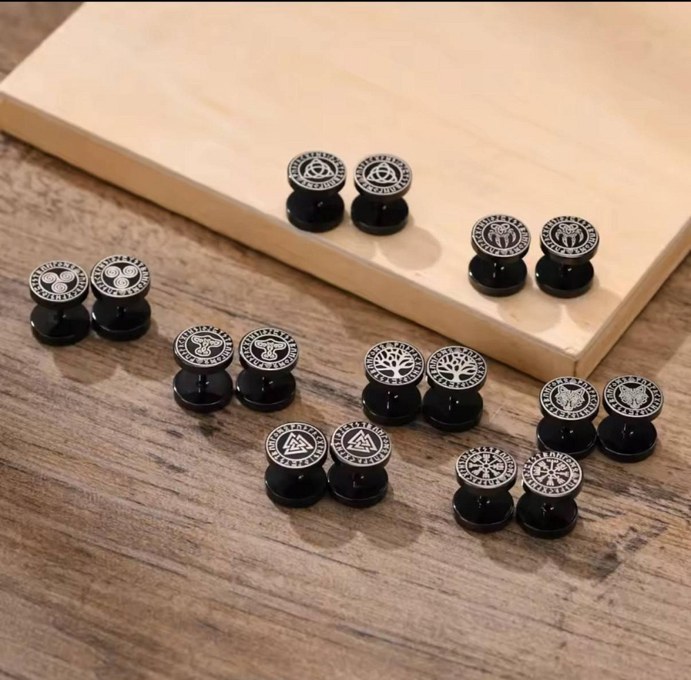 Серьги с Валькнутом и рунами — мужские пусеты из нержавеющей стали Київ - фото 3