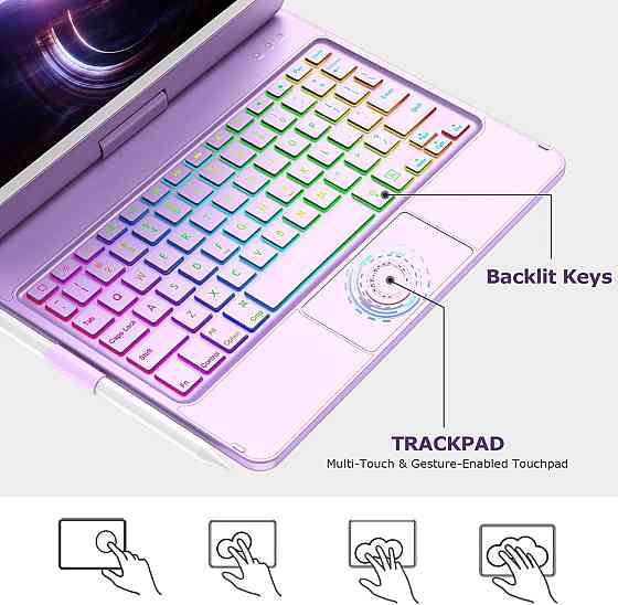 Кейс з клавіатурою для ipad 10.2 дюймів 9 8 7 покоління bluetooth підсвітка трекпад тримач для стилусу Киев
