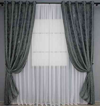 Комплект штор на люверсах VR-Textil Жакард Sultan XO № 1123ш 150х250 см 2 шт Графітовий (37-0027) Київ