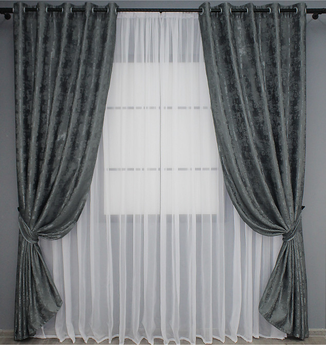 Комплект штор на люверсах VR-Textil Жакард Sultan XO № 1123ш 150х250 см 2 шт Графітовий (37-0027) Київ - фото 2