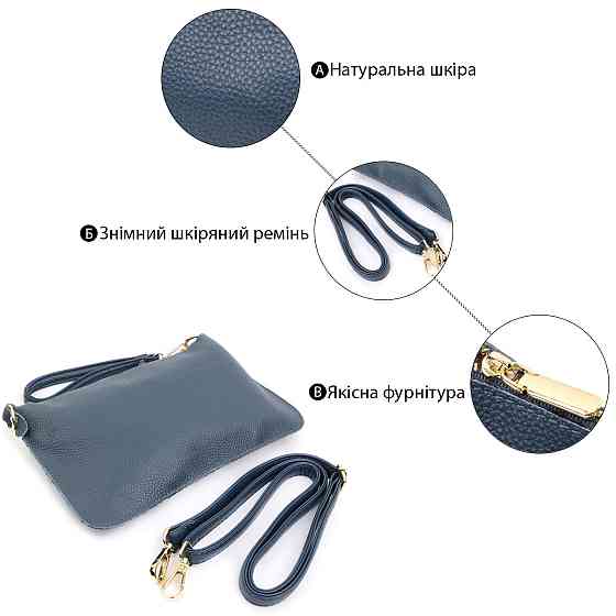 Трендовая женская сумка-клатч с двумя ремнями из натуральной кожи Vintage 22646 Синяя Киев