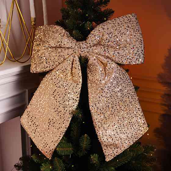 Золотистий новорічний бант для декору ялинки 55×70 см Київ