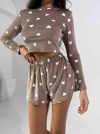 Жіноча стильна домашня принтована піжама плюшевий велюр Капучино Одеса