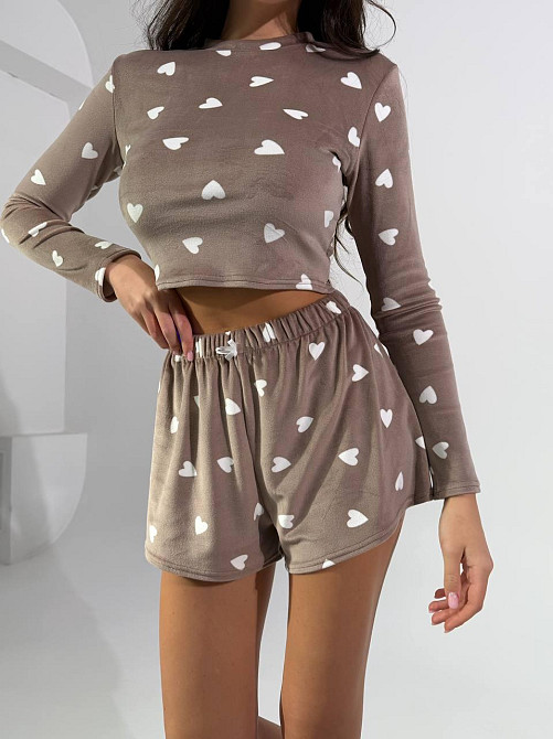 Жіноча стильна домашня принтована піжама плюшевий велюр Капучино Одеса - фото 5