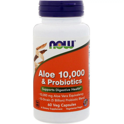 Трави Now Foods Алое 10 000 & Пробіотики, 60 вегетаріанських капсул (NOW-03029) Вінниця - фото 1
