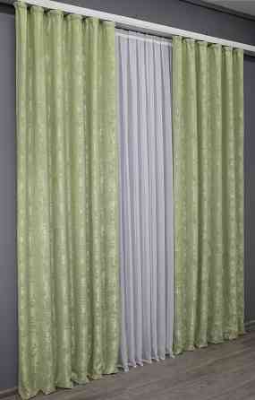 Комплект готовых штор VR-Textil Жаккард Sultan XO № 1367ш Светло-оливковый 150х270 см 2 шт (33-0228) Киев