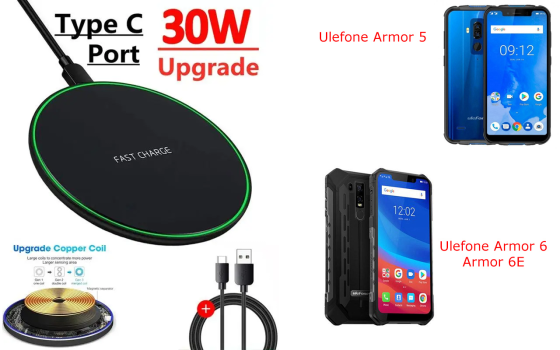 Бездротовий зарядний пристрій 30W для Ulefone Armor 12 5G, Armor 12S Київ
