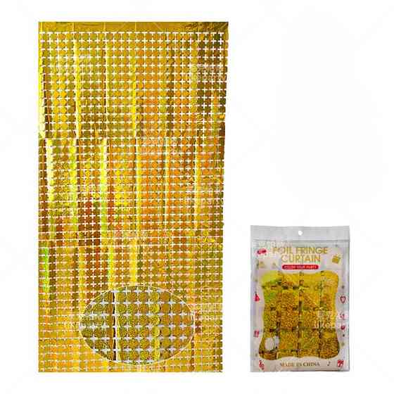 Дождик для фотозоны кубиками с голограммой 2 м на 1 м золотистый Киев