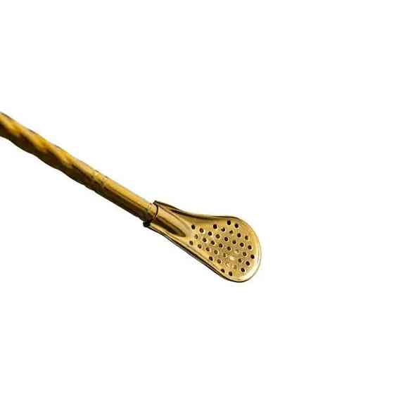 Набір багаторазових ложок-трубочок 6 шт для напоїв 19.5 см зі щіткою для миття з нержавіючої сталі Бронзовий HP-20-55 Київ