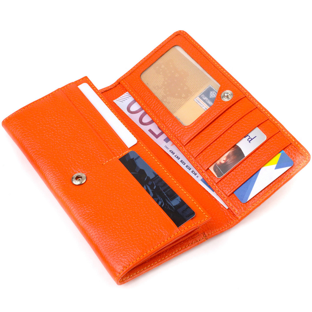 Большой женский кошелек из натуральной зернистой кожи CANPELLINI 21710 Оранжевый Киев - изображение 3