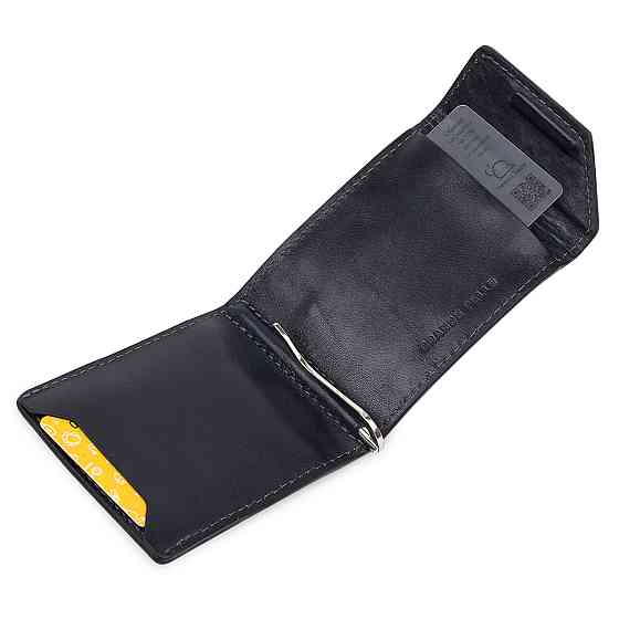 Шкіряний чоловічий затиск для грошей на магніті GRANDE PELLE 11546 Синій Київ