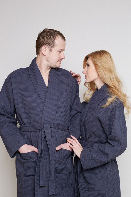 Чоловічий вафельний халат Ideal Textile довгий темно-сірий (56860614) Чернівці - фото 3