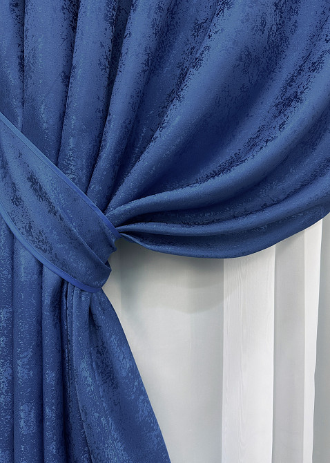 Комплект готових штор VR-Textil Жакард Мармур Al1 № 442ш Синій 150х290 см 2 шт (30-182) Київ - фото 5