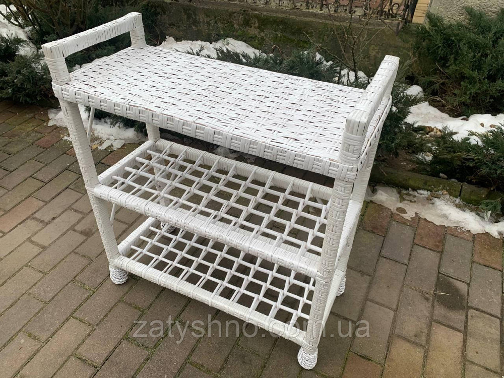 Этажерка для обуви, белая, плетеная на 3 полки Киев - изображение 4