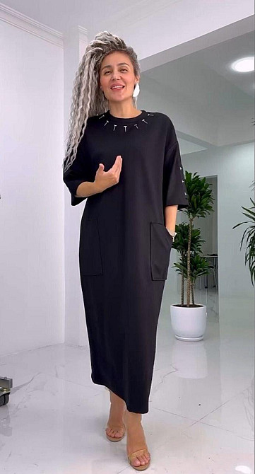 Женское стильное батальное платье трикотаж двунитка. Черный, 60/64 Одесса - изображение 8