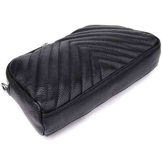 Сумка прошита трикутниками із натуральної шкіри Vintage 22909 Чорний Київ