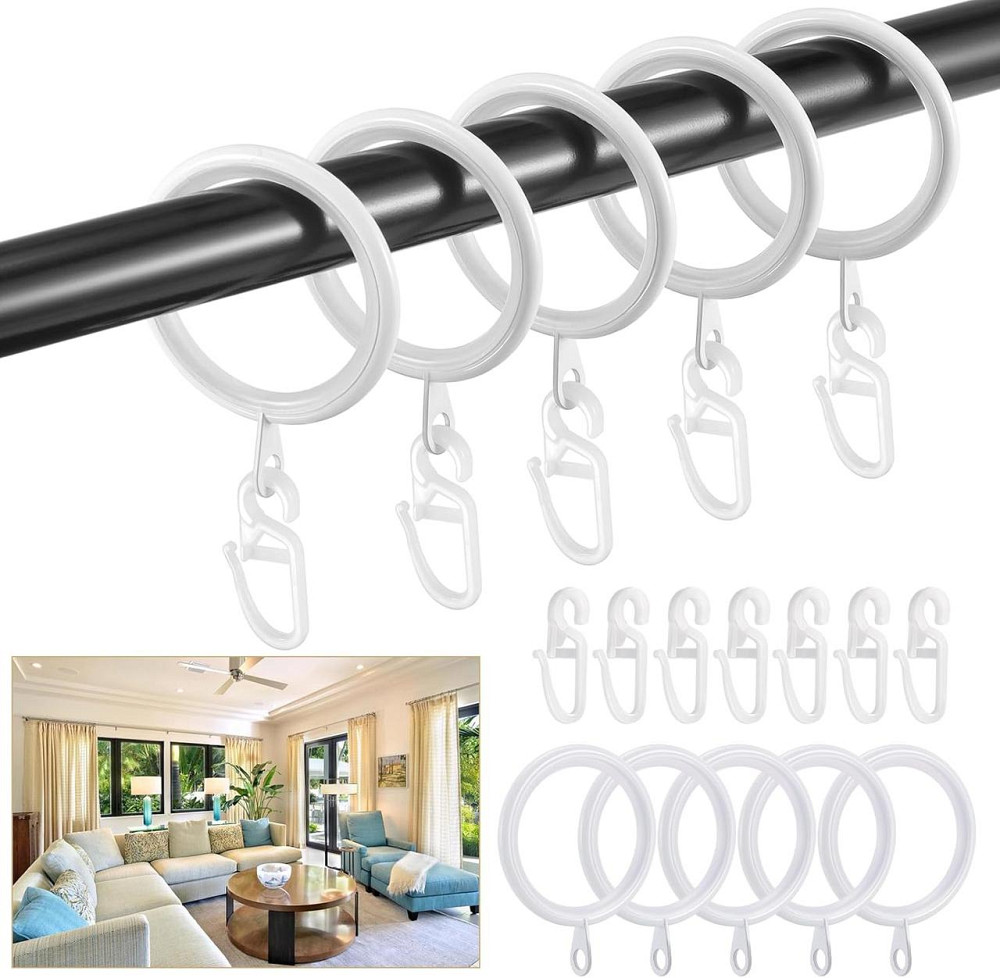 Кольца для штор RN-CUR 50 шт белые 37 мм металлические тихие с крючками набор для карниза Киев - изображение 1