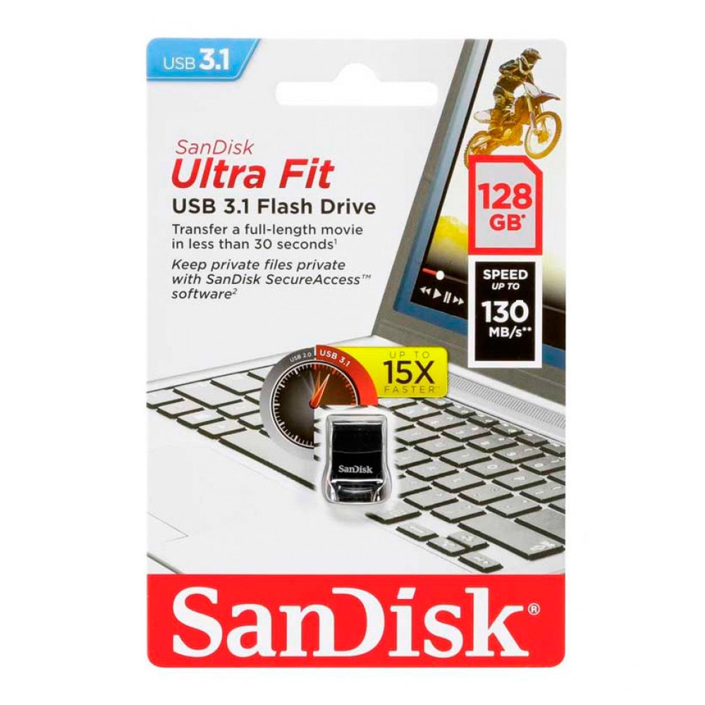 Флеш-накопичувач SanDisk USB 3.1 Ultra Fit 128Gb (130Mb/s) Black Київ - фото 2