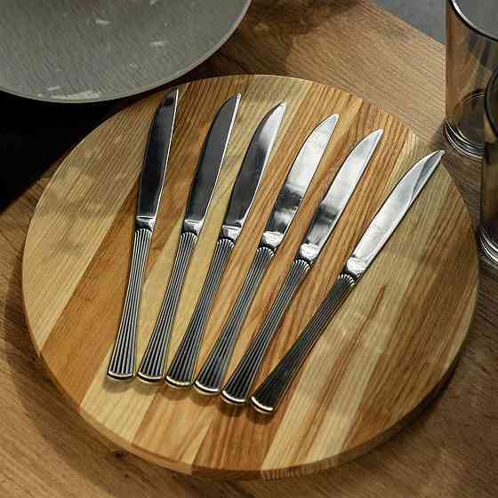 Набір столових ножів 6 штук ножі сервірувальні з нержавіючої сталі 22.5 см Срібло із золотим обрамленням HP-20-30 Коломия