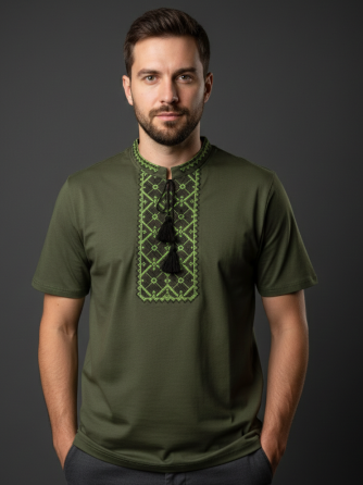 Чоловіча Футболка вишиванка зеленого кольору Київ