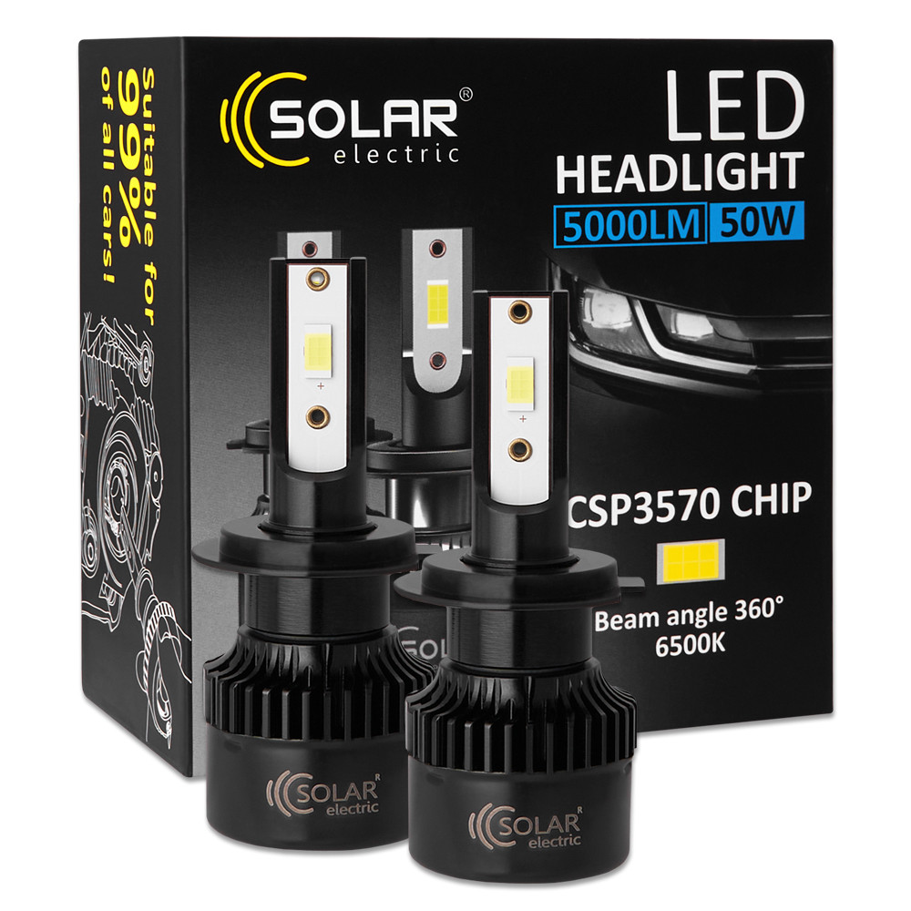 Автолампа Solar LED H7 12/24V 50W 5000Lm 6500K CSP3570 2шт Львів - фото 1