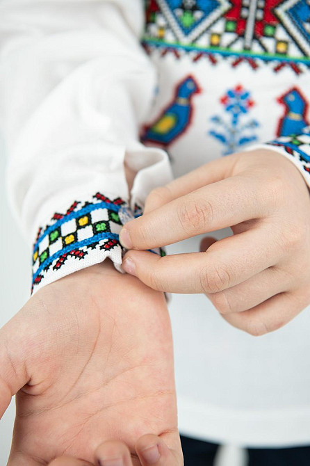 Вышиванка для мальчиков, 164р с длинным рукавом, льняная, белая, топ Киев - изображение 4