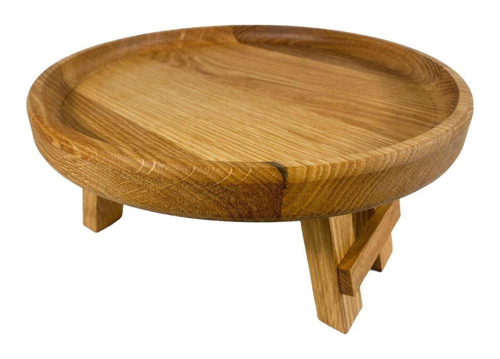 Круглый складной столик из дуба, поднос сервировочный деревянный с ножками 30×30см Каменец-Подольский - изображение 5