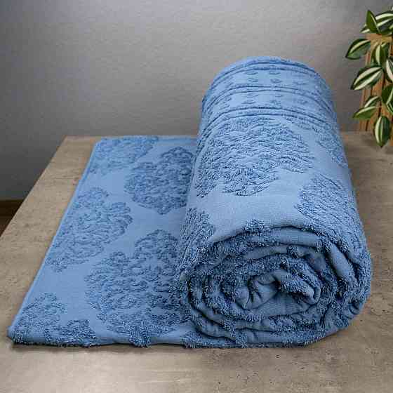 Простирадло-покривало жаккардове махрове 100% Бавовна GM TEXTILE 150x200см 400г/м2 (Блакитний) Суми