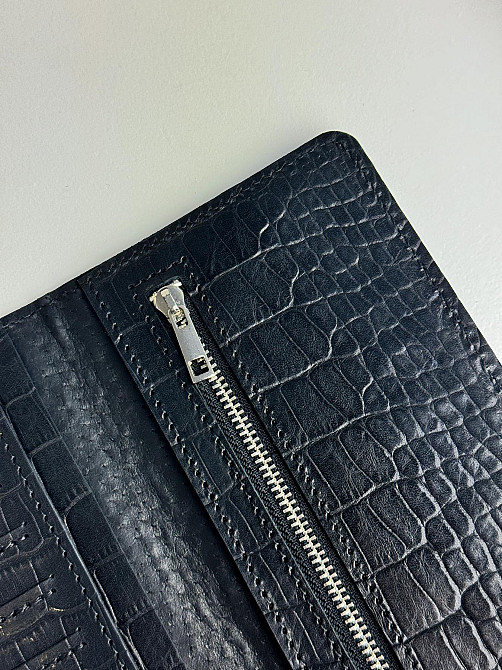 Мужское портмоне из натуральной кожи тиснение крокодил SR028 (Черный) Сумы - изображение 6