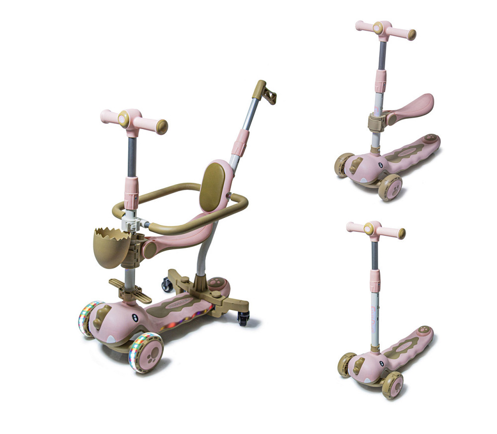 Трехколесный самокат-беговел с бортиком Dinosaur 5 в 1. Розовый. Для деток от 1 года. С музыкой и по Одесса - изображение 4