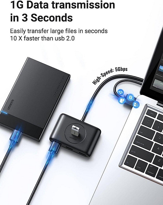 Хаб адаптер перехідник UGREEN CR113 USB 3.0 Hub 1m, колір чорний UGR-20291 Одеса - фото 2