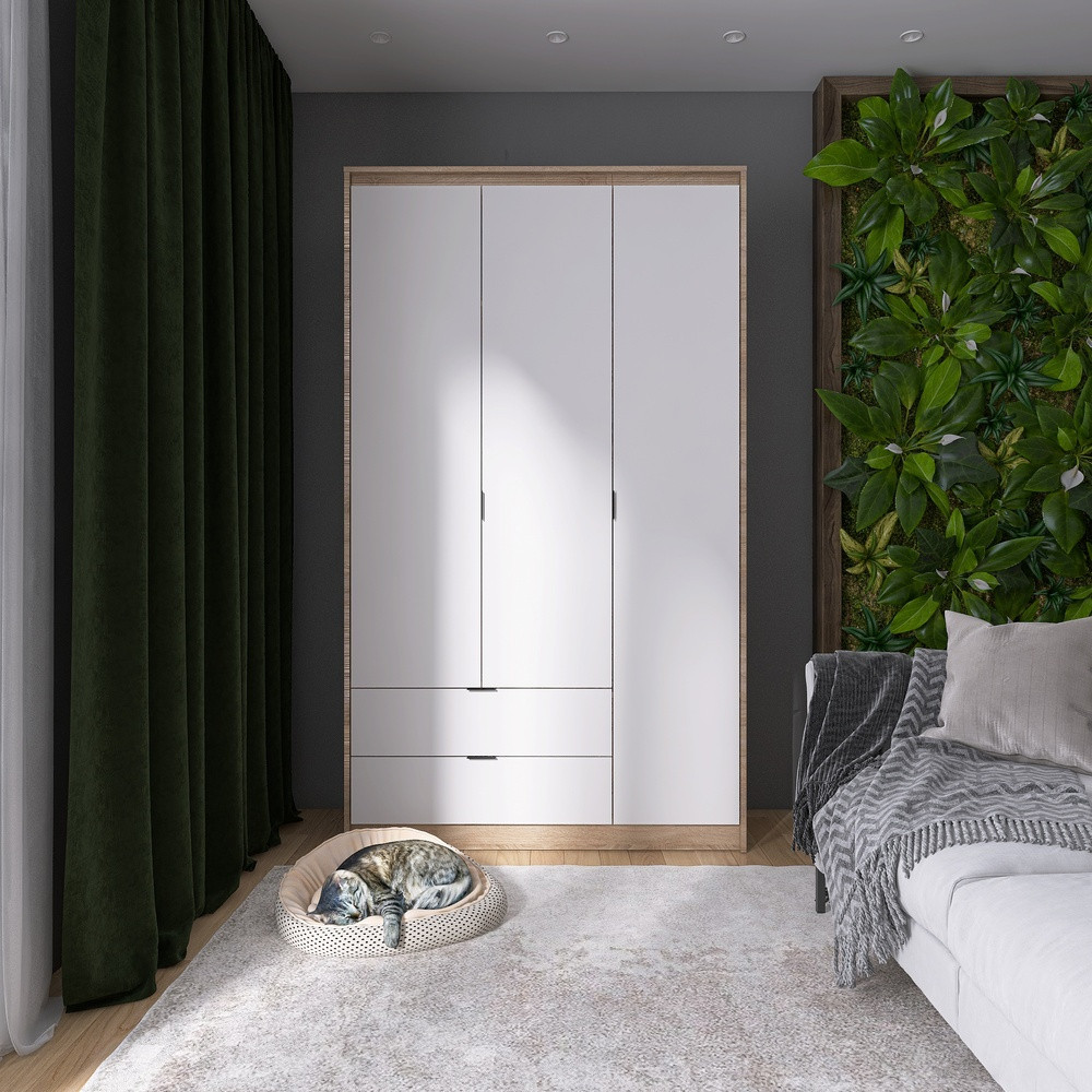 Шкаф распашной для одежды с выдвижными ящиками (штанга-штанга) Эверест Сити-1200 120,2х50х204,6 см Дуб сонома/Белый (DTM-071098) Львов - изображение 1