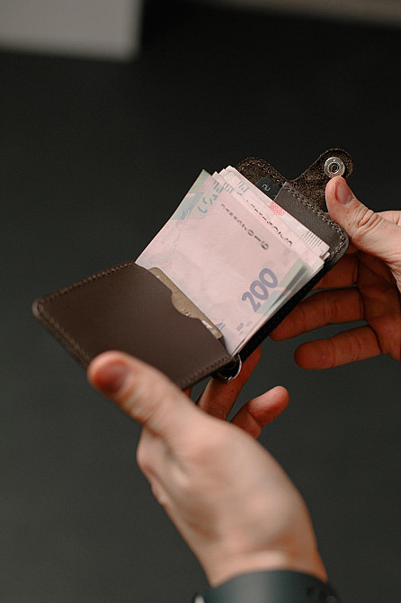 Затискач для купюр із натуральної гладкої шкіри SR013 (Коричневий) Суми - фото 3