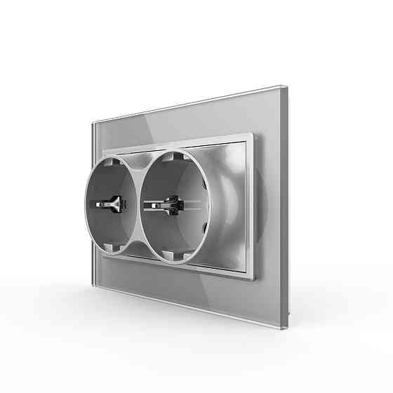 LIVOLO Подвійна електрична розетка в один підрозетник з заземленням LIVOLO, сіра, скляна рамка, Коломия