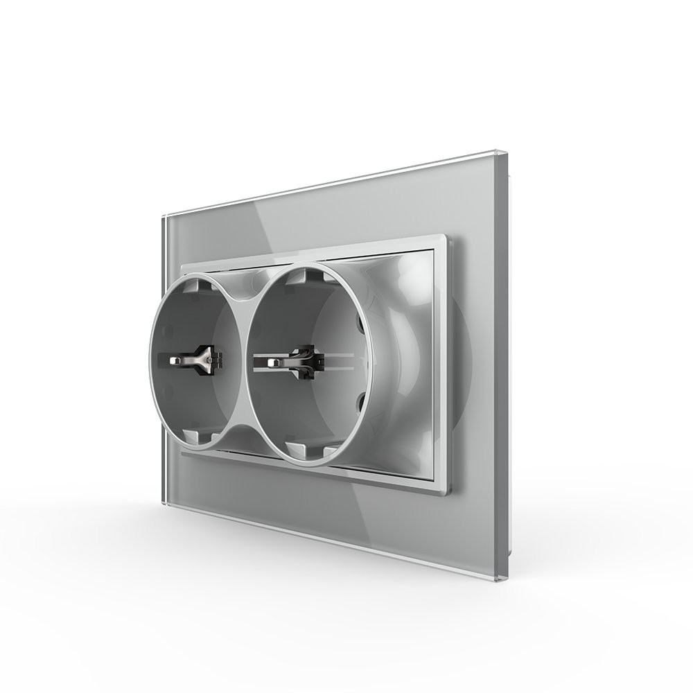 LIVOLO Подвійна електрична розетка в один підрозетник з заземленням LIVOLO, сіра, скляна рамка, Коломия - фото 6