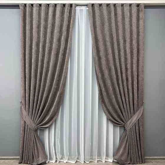 Комплект готових штор VR-Textil Шеніл преміум VELMIRA Rich № 1924ш Капучино 150х290 см 2 шт (33-0990) Київ