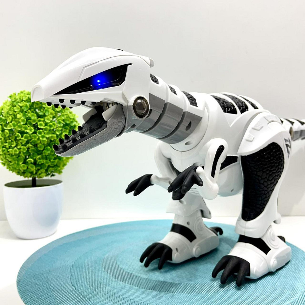 Робот-динозавр на радіокеруванні ходити танцює гарчити реагує на дотик з парою та підсвічуванням 59см Біло-чорний (K29) Чернігів - фото 6